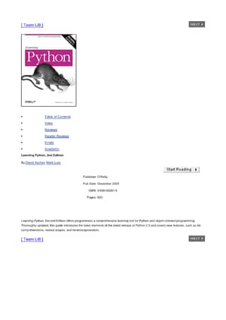 Mark Lutz David Ascher Learning Python 2004